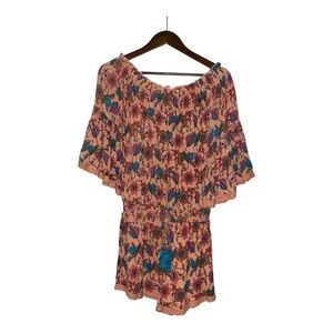 Rage By Anthropologie Women Off Shoulder Multicolor Pull On Romper S Boho Hippie